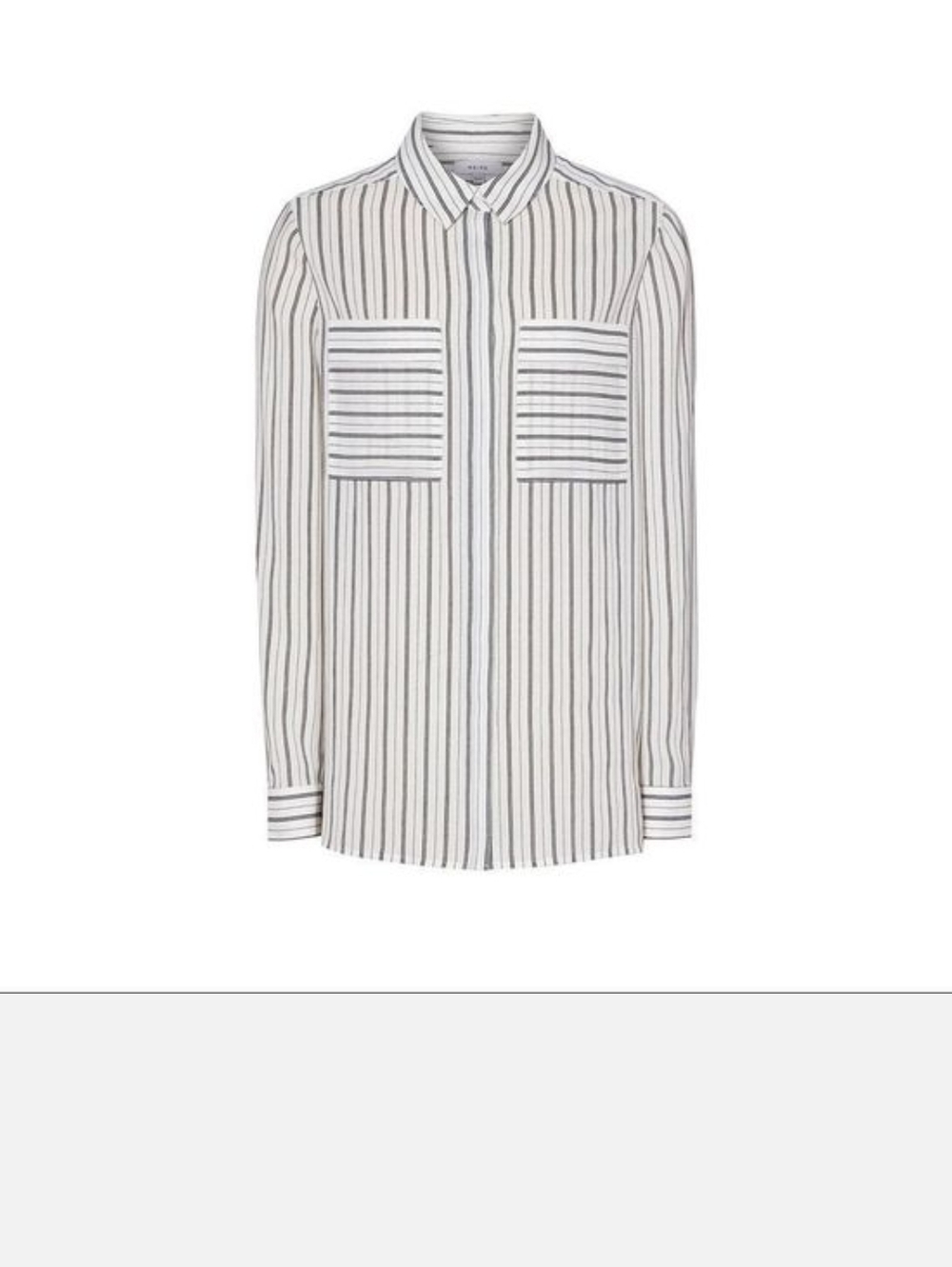 Reiss Lucia Stripe Blouse White/Black Roll Tab Sleeve Size 10